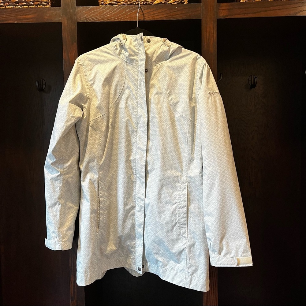Columbia Gray Speckled Hooded Rain Jacket Large
